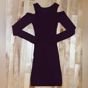 Super flattering dark burgundy long sleeve dress with shoulder cutouts